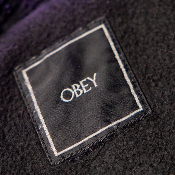 OBEY denim jacket / Varsity Bomber / Jean jacket / Vegan Leather/ Sherpa Hoodie - Picture 4 of 5